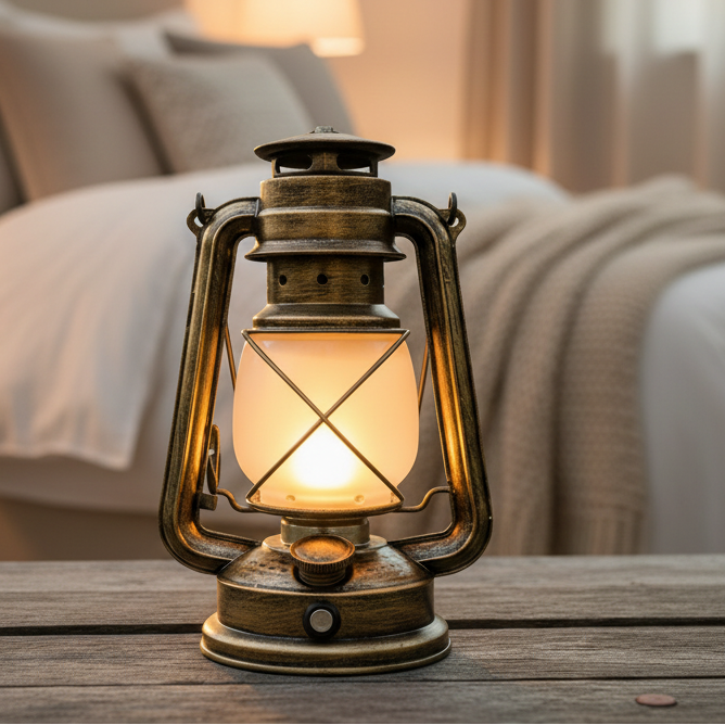 Rechargeable Vintage LED Lantern Lamp 35cm Antique Bronze Flame Effect Home & Garden Table Lamps