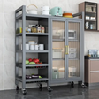 Kitchen Storage Rack - Carbon Steel with Glass Cabinet Shelves and Wheels Grey Gold Kitchen & Dining Kitchen Cabinets