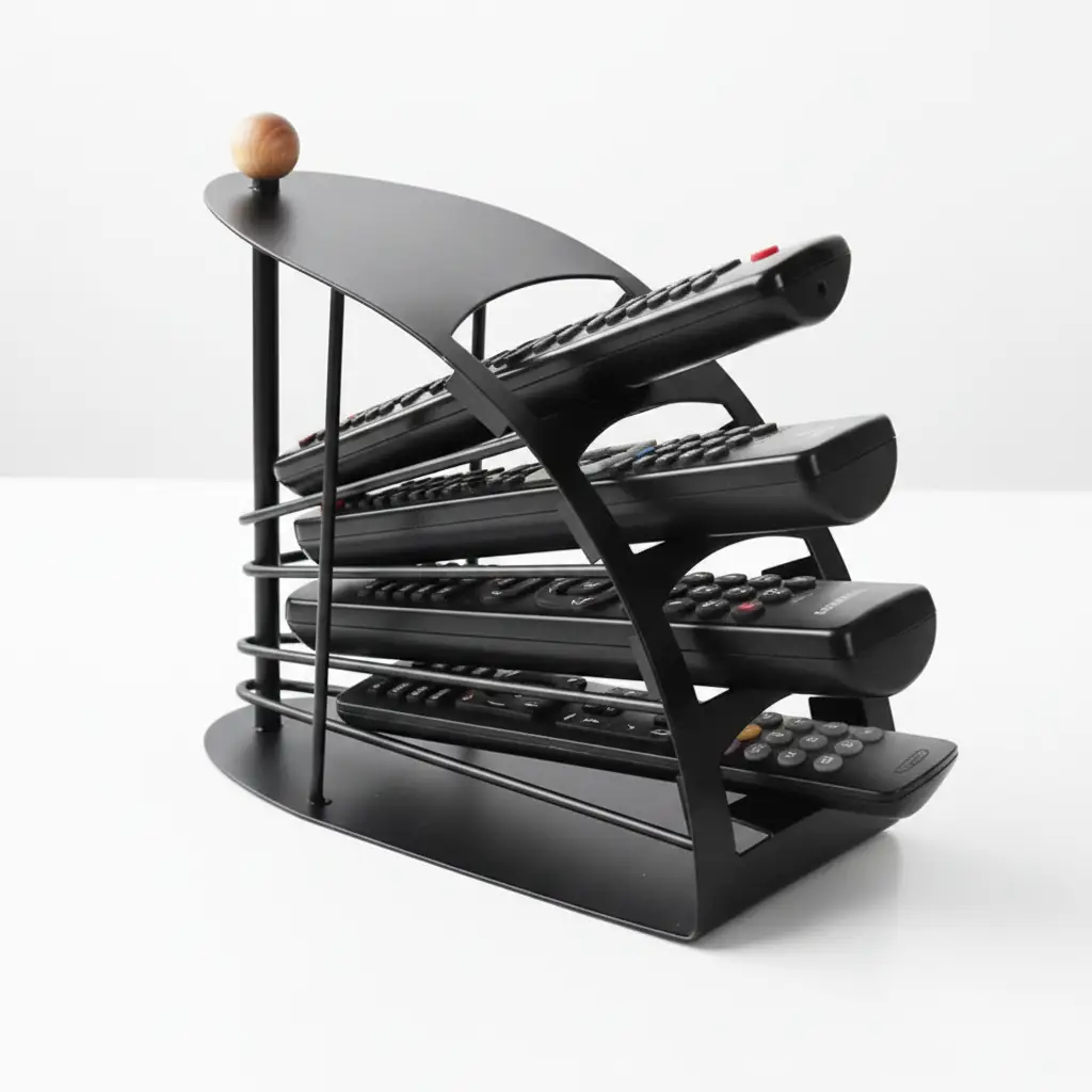 Remote Control Holder - 4-Slot Fan Curved Metal Caddy Matte Black Home & Garden Household Storage Caddies
