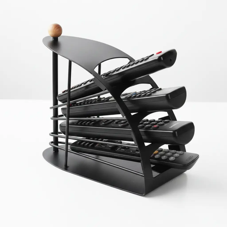 Remote Control Holder - 4-Slot Fan Curved Metal Caddy Matte Black Home & Garden Household Storage Caddies