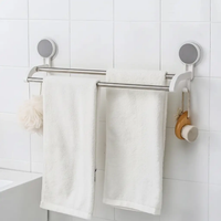 Towel Rack - Double Self-Adhesive Stainless Steel Dual Rod with Side Hooks Home & Garden Towel Racks