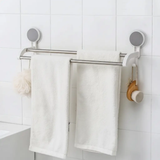 Towel Rack - Double Self-Adhesive Stainless Steel Dual Rod with Side Hooks Home & Garden Towel Racks