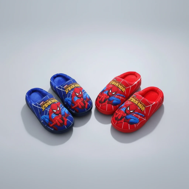 Kids Furry Indoor Slippers Spider-Man Character Soft Plush Sizes 24-38 Kids & Baby Slippers