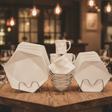 Dinner Set - 24pcs Hexagonal Geometric White Ceramic Serves 6 Kitchen & Dining Dinnerware Sets