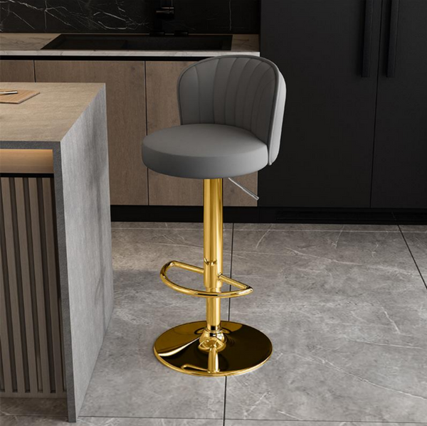 Luxury European Leather Bar Stool with Gold Metal Base
