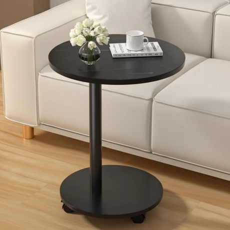 Round Wooden Coffee Side Table with 360° Wheels 40cm Top 57cm Height Sofa Side Table Home & Garden End Tables