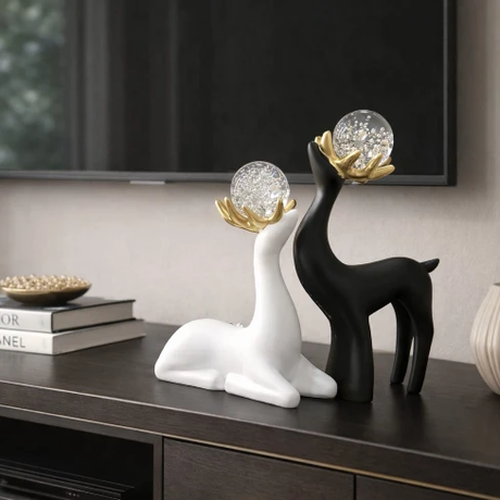 Crystal Sika Deer Home Ornament - Gold Horns Decor Set Home & Garden Figurines