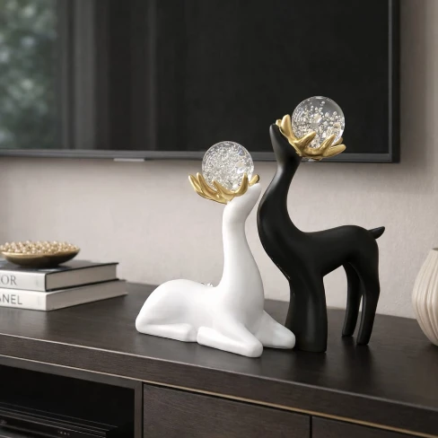 Crystal Sika Deer Home Ornament - Gold Horns Decor Set Home & Garden Figurines