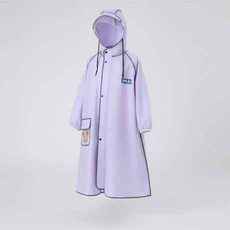 DKAI Children's Long Raincoat Wide Brim Clear Visor Hood Zip Snap Teddy Bear Pocket 3XL 150-160cm Teal Black Lavender Home & Garden Rain Coats