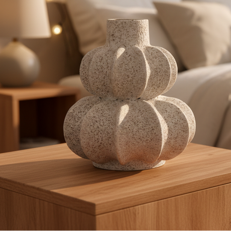 Stone Petal Vase 26x20cm Speckled White Double Tier Ceramic Home & Garden Vases