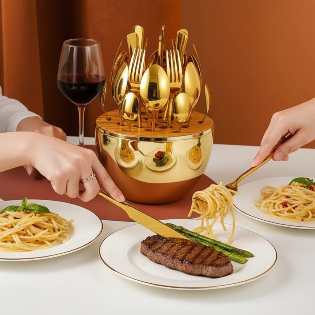 25pc Egg-Shaped Luxury Flatware Cutlery Set Stainless Steel Gold Silver Gift Box Kitchen & Dining Flatware Sets