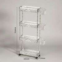 4-Tier Acrylic Rolling Storage Cart Lockable Wheels Clear Black 38x15x95cm Home & Garden Carts