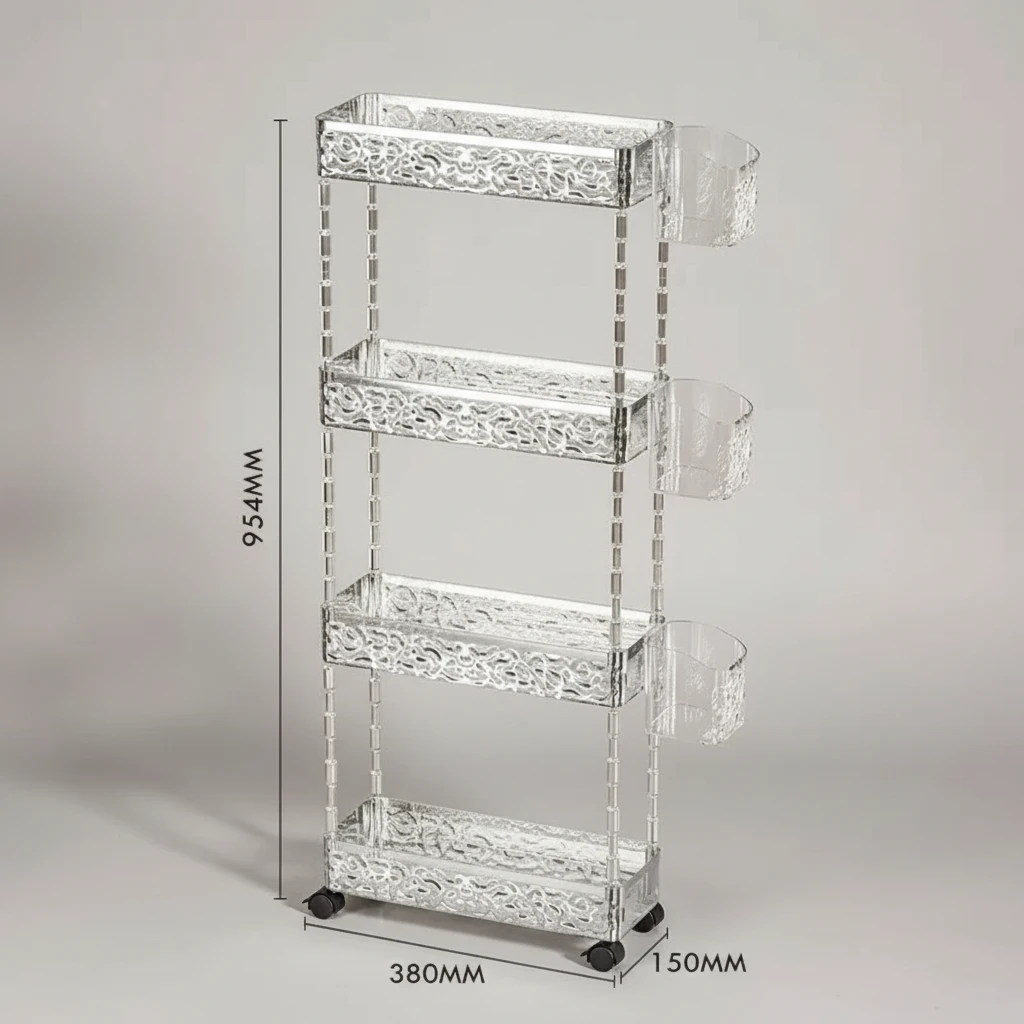 4-Tier Acrylic Rolling Storage Cart Lockable Wheels Clear Black 38x15x95cm Home & Garden Carts