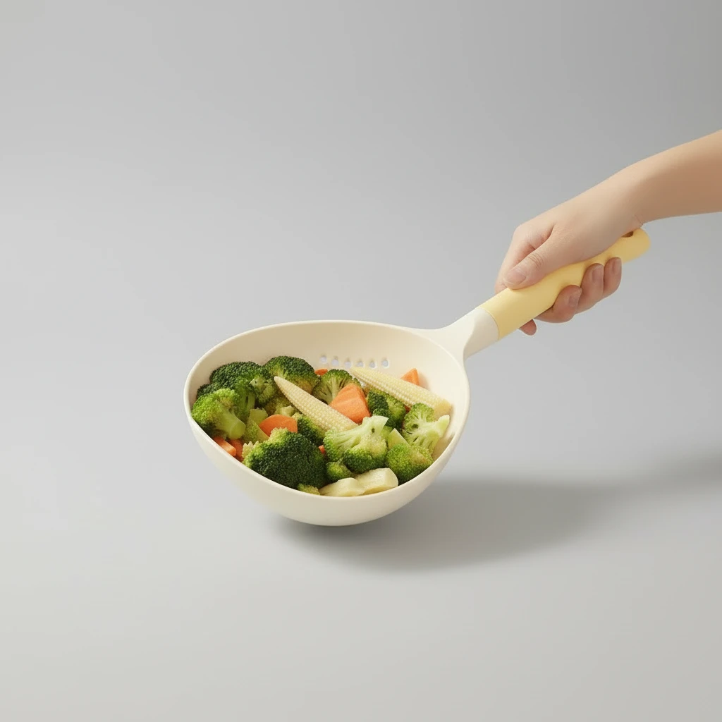 2-in-1 Large Kitchen Colander Strainer Soup Ladle Scoop 36.5x16.2cm Snap-Fit Handle High Temperature Silicone Green Kitchen & Dining Colanders