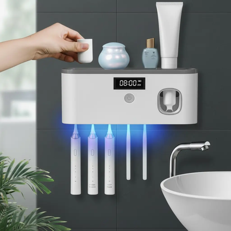 UV Sterilizer Wall Mounted Toothbrush Holder Toothpaste Dispenser Solar USB 21.7x5.3x9.3cm Home & Garden Toothbrush Holders
