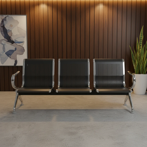 Waiting Bench - 3-Seater Perforated Metal with Chrome Armrests Furniture Storage & Entryway Benches