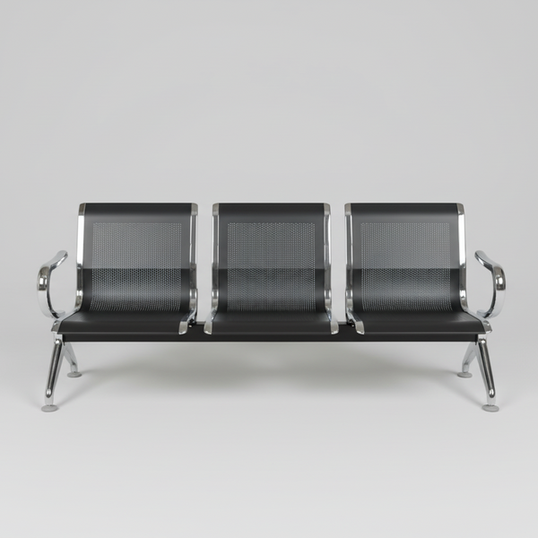 Waiting Bench - 3-Seater Perforated Metal with Chrome Armrests