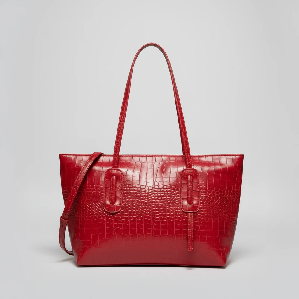 Croc Embossed PU Leather Tote Handbag 45x13x29cm Work Party Travel Chic Red Bags & Accessories Shopper Bags