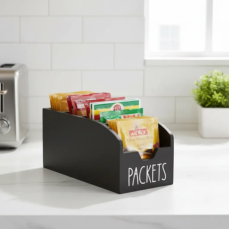 Wooden Packets Organiser 3-Slot Tea Bag Coffee Sachet Holder 28x13.4x12.7cm Black Kitchen & Dining Kitchen Counter & Beverage Station Organizers