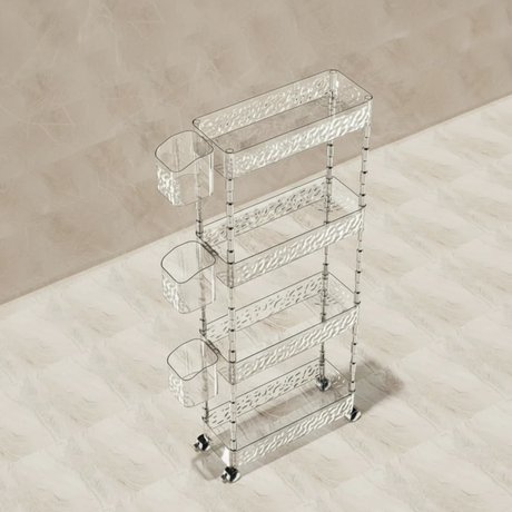 4-Tier Acrylic Rolling Storage Cart Lockable Wheels Clear Black 38x15x95cm Home & Garden Carts