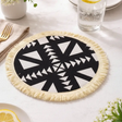 Table Mat Set - 6pc Handmade Cotton Linen Aztec Fringe Double Sided Black Brown 35x250cm Home & Garden Placemats