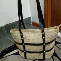 Women's Minimalist Solid Color Tote Bag Woven Straw with Leather Straps 30x25cm Bags & Accessories Shopper Bags