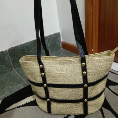 Women's Minimalist Solid Color Tote Bag Woven Straw with Leather Straps 30x25cm Bags & Accessories Shopper Bags
