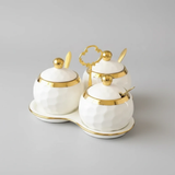 Sugar Canister Set - 3-in-1 Ceramic with Triangle Stand & Gold Trim Kitchen & Dining Food Storage Containers