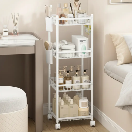 Storage Cart - 4-Tier Rolling Wire Rack with Side Caddy Home & Garden Carts