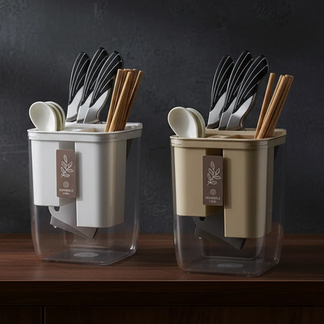 Wall-Mounted Cutlery Organizer with Drainage and Chopstick Holder Kitchen & Dining Kitchen Utensil Holders