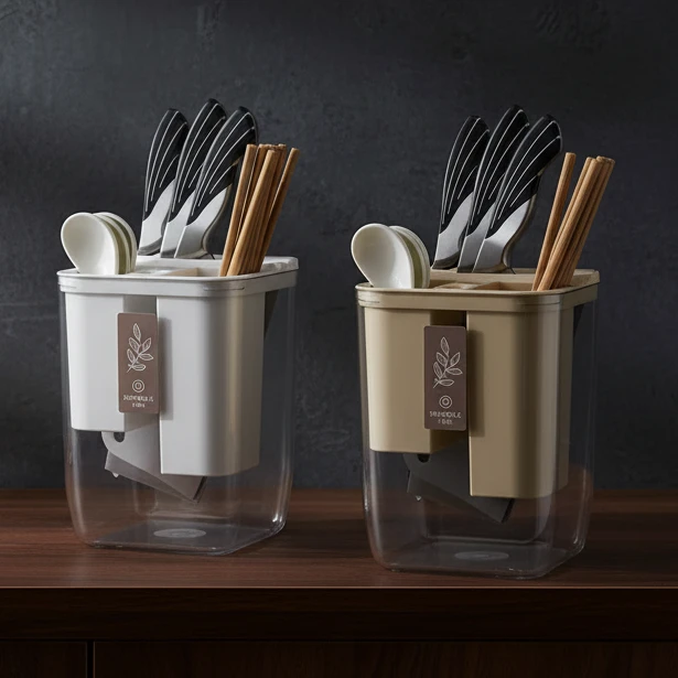 Wall-Mounted Cutlery Organizer with Drainage and Chopstick Holder Kitchen & Dining Kitchen Utensil Holders