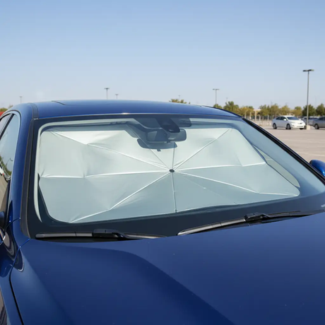 Foldable Car Windscreen Sun Shade Umbrella UV Block Silver Reflective 10-Rib Compact Carry Sleeve Automotive Sun Shades