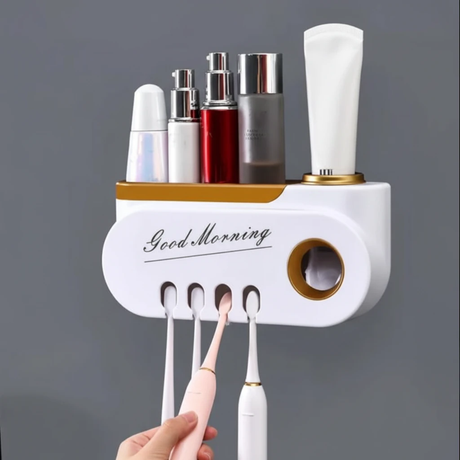 Good Morning Wall Mounted Toothpaste Dispenser with Toothbrush Holder and Storage Shelf 25x11.5x6cm Home & Garden Toothbrush Holders