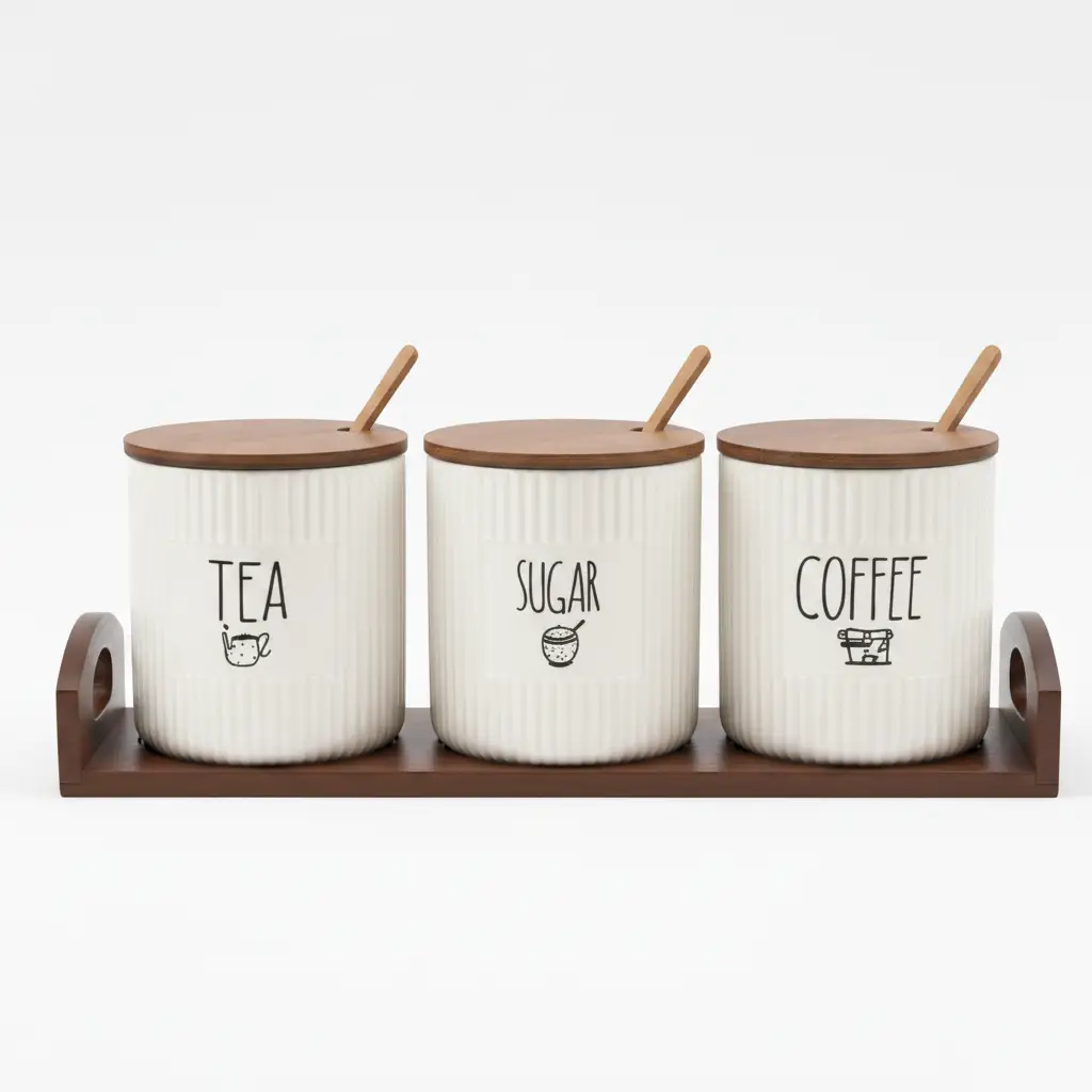 4 Piece Ceramic Canister Set Kitchen & Dining Food Storage Containers