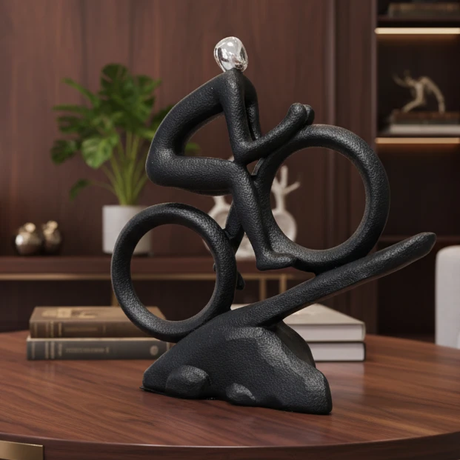 Downhill and Uphill Bicycle Sculpture Ceramic Decor with Silver Accent Home & Garden Sculptures & Statues