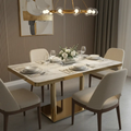 Dining Table White Marble Effect Top And Gold Edge Trim Twin Column Gold Base Furniture Kitchen & Dining Room Tables