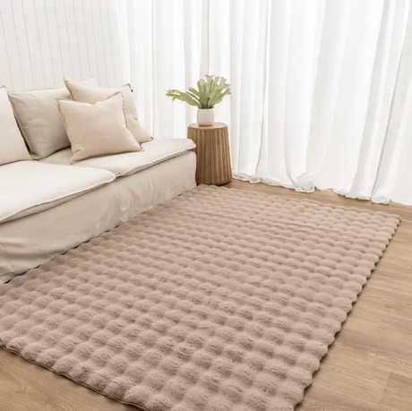 Carpet - Ashler Rabbit Fur Bubble Texture Cream Beige Grey Blue Orange Home & Garden Rugs