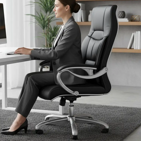 Executive Chair -High Back PU Leather with Silver Frame and Wheels Furniture Office Chairs