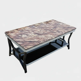 Coffee Table - LSC071 Marble Effect Top 2-Tier with Curved Black Legs Brown Rose Furniture Coffee Tables