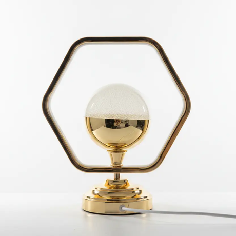 Table Lamp - Gold Hexagon Frame Frosted Crystal Globe LED Desk Lamp 31x12x25cm Home Decor Table Lamps