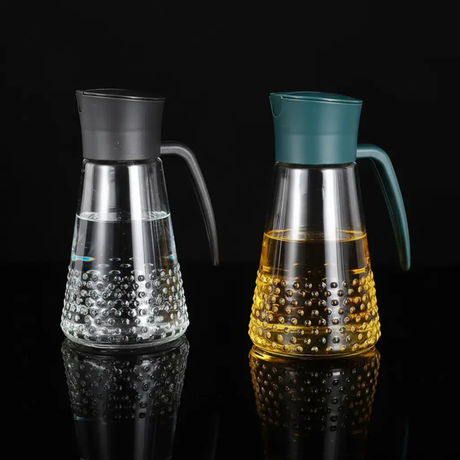 630ml Auto-Open Glass Oil Dispenser Hobnail Conical Bottle Vinegar Soy Sauce Grey Teal Kitchen & Dining Oil Dispensers
