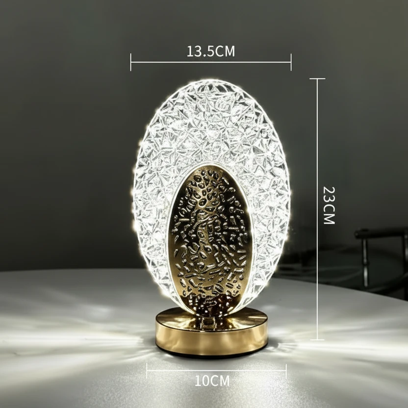 Crystal Oval LED Table Lamp 13.5x23cm Gold Base Touch Dimmer Warm White Starburst Glow Bedside Decor Home & Garden Table Lamps