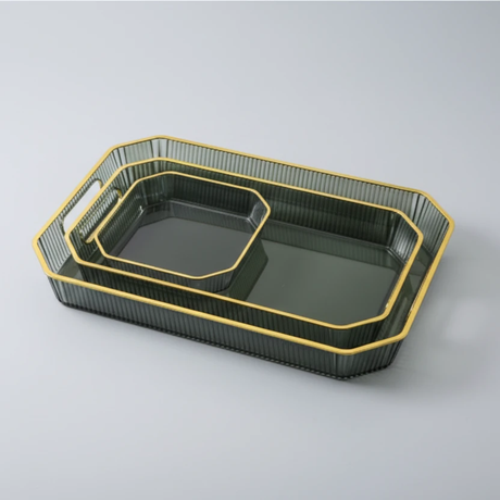 3PCS Nordic Multipurpose Rectangular Storage Tray Set with Gold Trim Kitchen & Dining Serving Trays