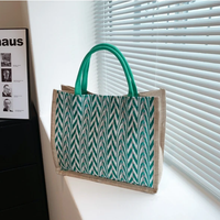 Geometric Print Pattern Tote Bag Jute Canvas Smart Casual 34x17x28cm Bags & Accessories Tote Bags