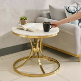 Side Table - Round Marble Top with Gold Hourglass Metal Base Furniture End Tables