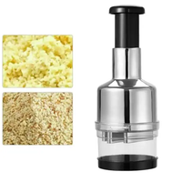 Food Chopper - Manual Press with Stainless Steel Blades and Clear Bowl Kitchen & Dining Garlic Presses