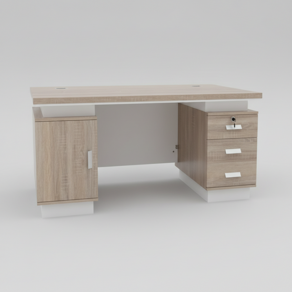 Executive Desk - 1.4m Light Wood with Horizontal Slat Design
