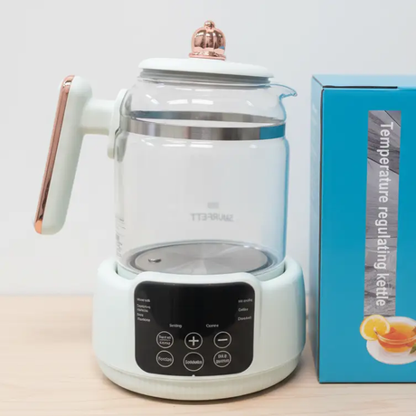 Electric Kettle - 2L 1000W Digital Temperature Regulating Glass Kettle with Keep Warm White Rose Gold Electronics Electric Kettles