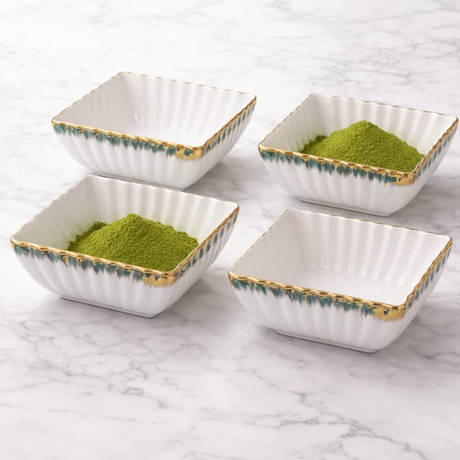 12-Inch Porcelain Serving Bowl with Gold Trim White Square Kitchen & Dining Serveware