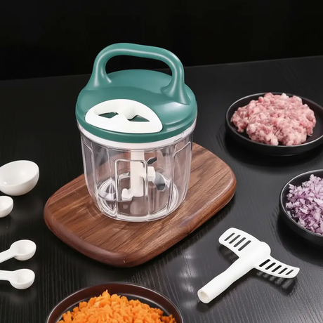 Manual Vegetable Chopper - 1000ml BPA-Free Pull String Food Chopper with 420 Stainless Steel Blades Green Kitchen & Dining Kitchen Knives